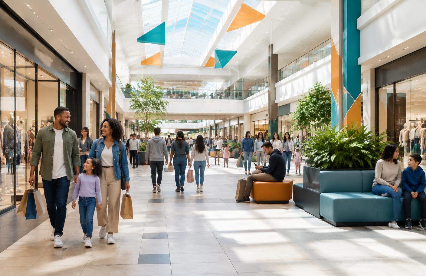 A modern shopping center concourse